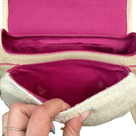 See By Chloe Mara Shearling Sherpa Leather Brown Cement Beige Small Saddle Bag - Picture 8 of 16